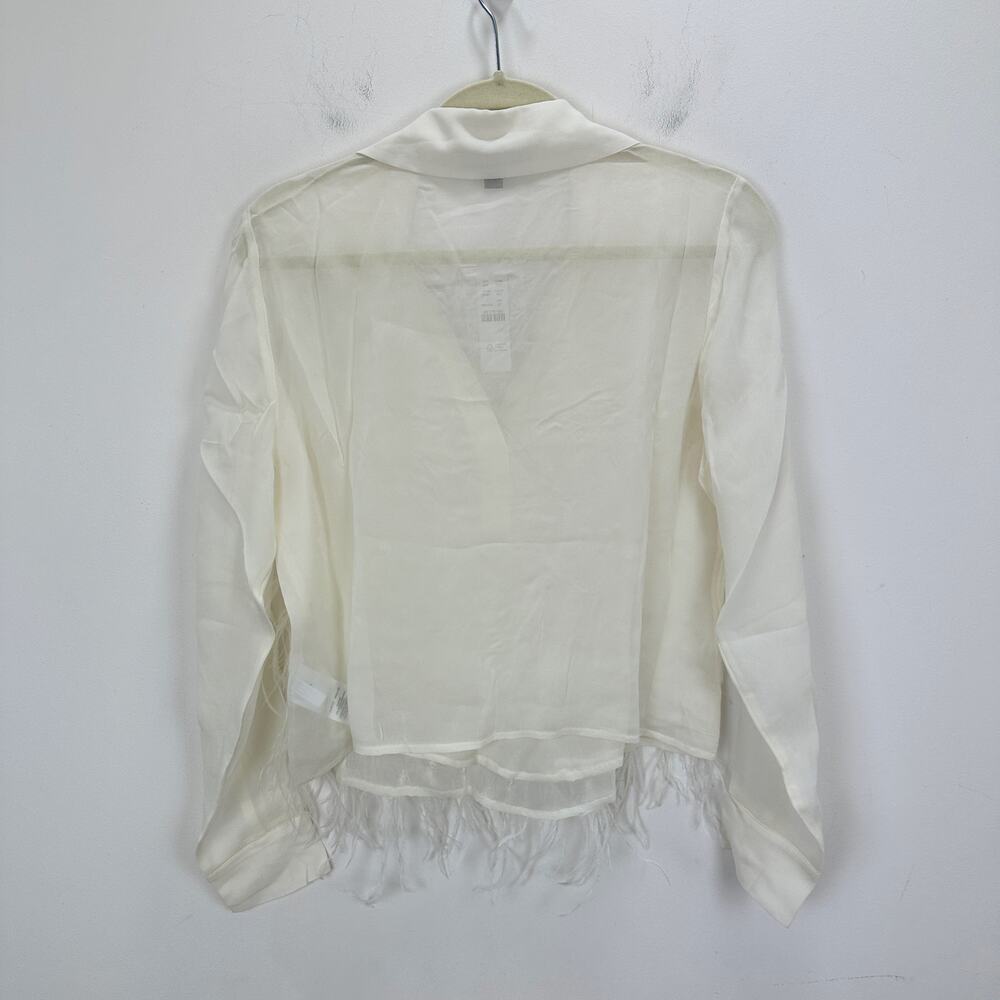 J.Crew Bungalow Feather Embellished Top Chiffon Viscose Blouse Ivory XS NWT - Picture 9 of 14